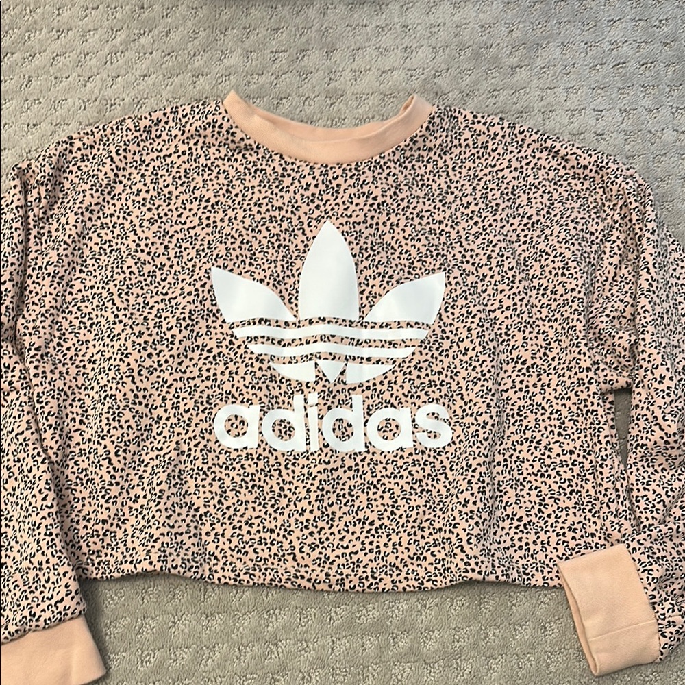 Adidas Leopard Print Cropped Sweatshirt